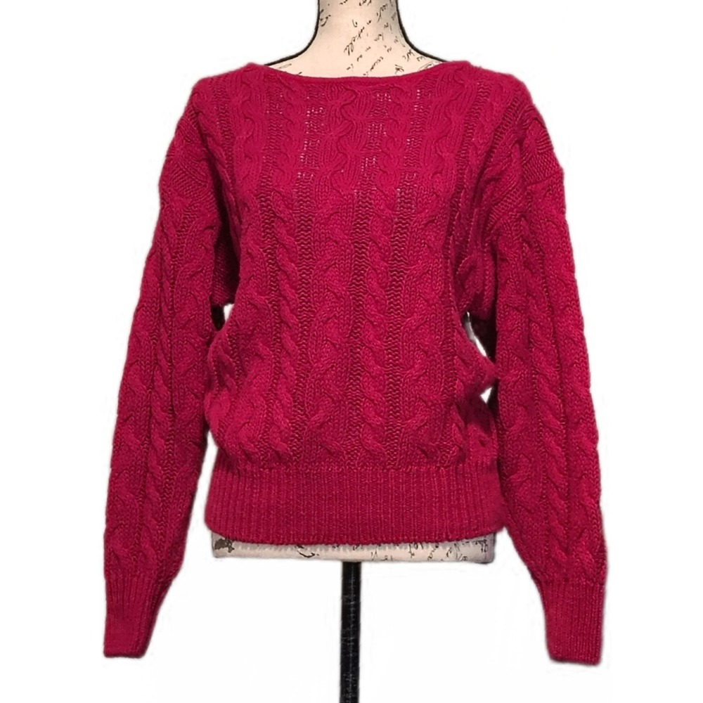 Vintage 90s Clifford & Wills Womens Cable Knit Sweater‎ Medium Pink Chunky Cozy